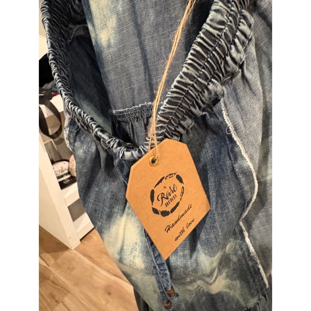 A Rare Bird Fringe With It Skirt Denim Maxi Boho Tiered Acid Wash L XL xx - Picture 8 of 8